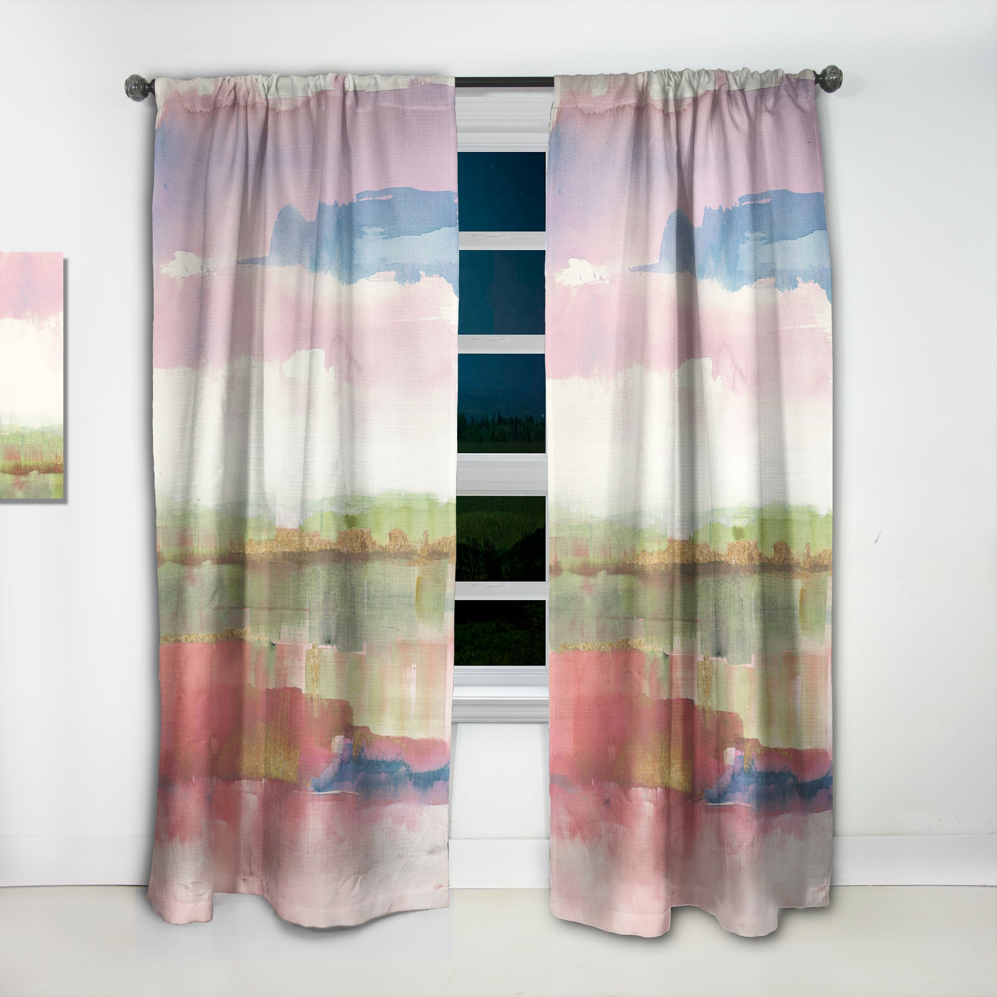 Designart 'Influence of Line and Color Gold Bright' Shabby Chic 1 Curtain Panel