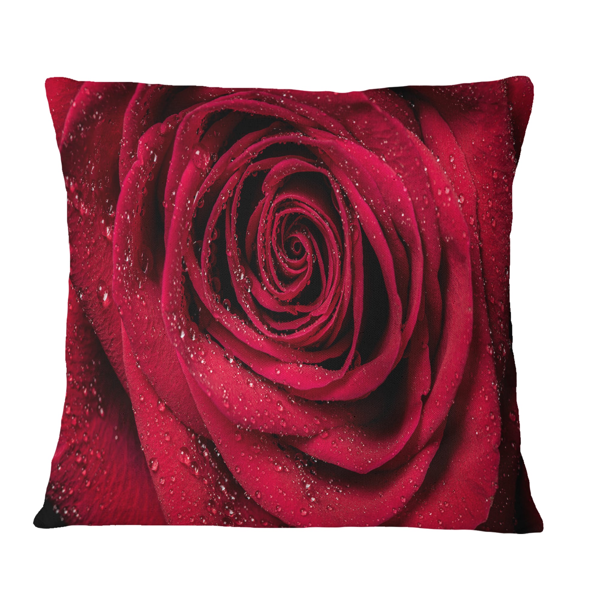 Red Rose Petals with Rain Droplets - Floral Throw Pillow