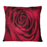Red Rose Petals with Rain Droplets - Floral Throw Pillow