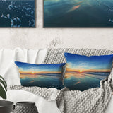 Blue Seashore with Distant Sunset - Seascape Throw Pillow