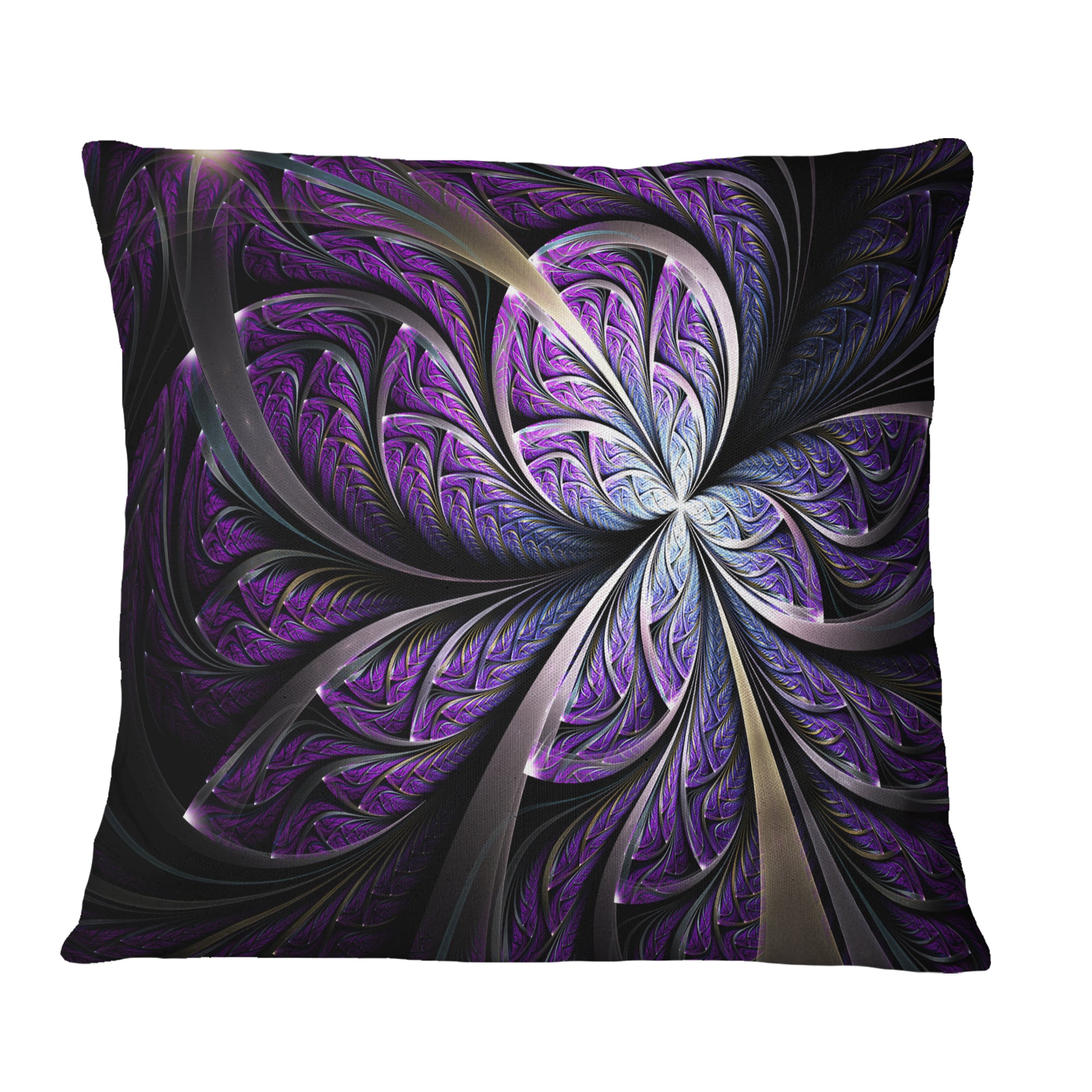 Glittering Purple Fractal Flower - Floral Throw Pillow