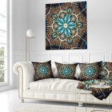 Large Brown Blue Fractal Flower - Floral Throw Pillow
