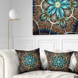 Large Brown Blue Fractal Flower - Floral Throw Pillow