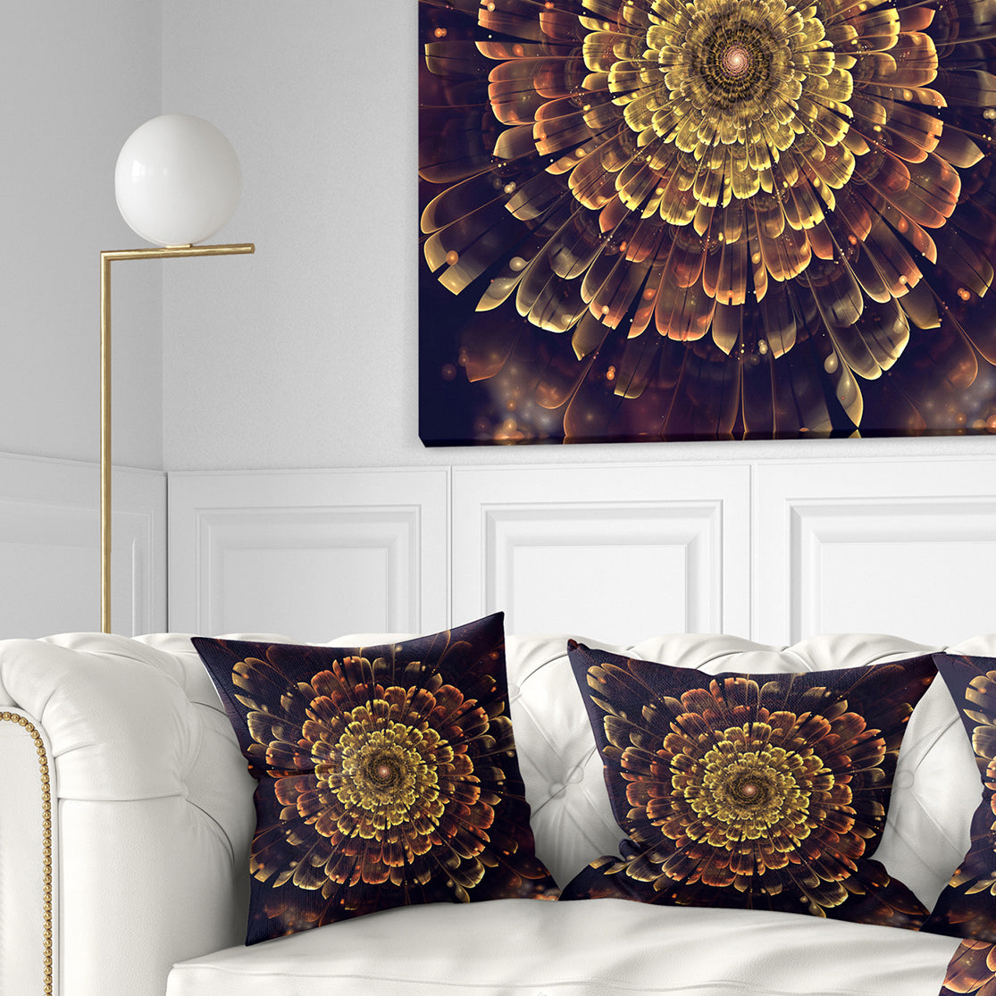 Perfect Fractal Flower in Brown and Gold - Floral Throw Pillow