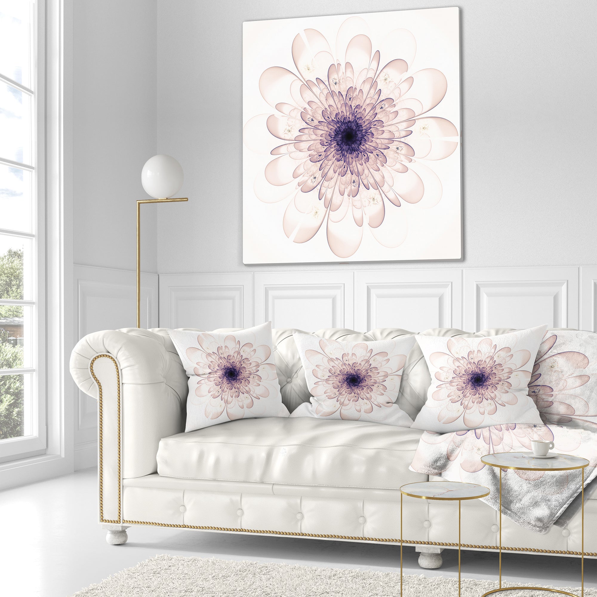 Perfect Glowing Fractal Flower in Purple - Floral Throw Pillow