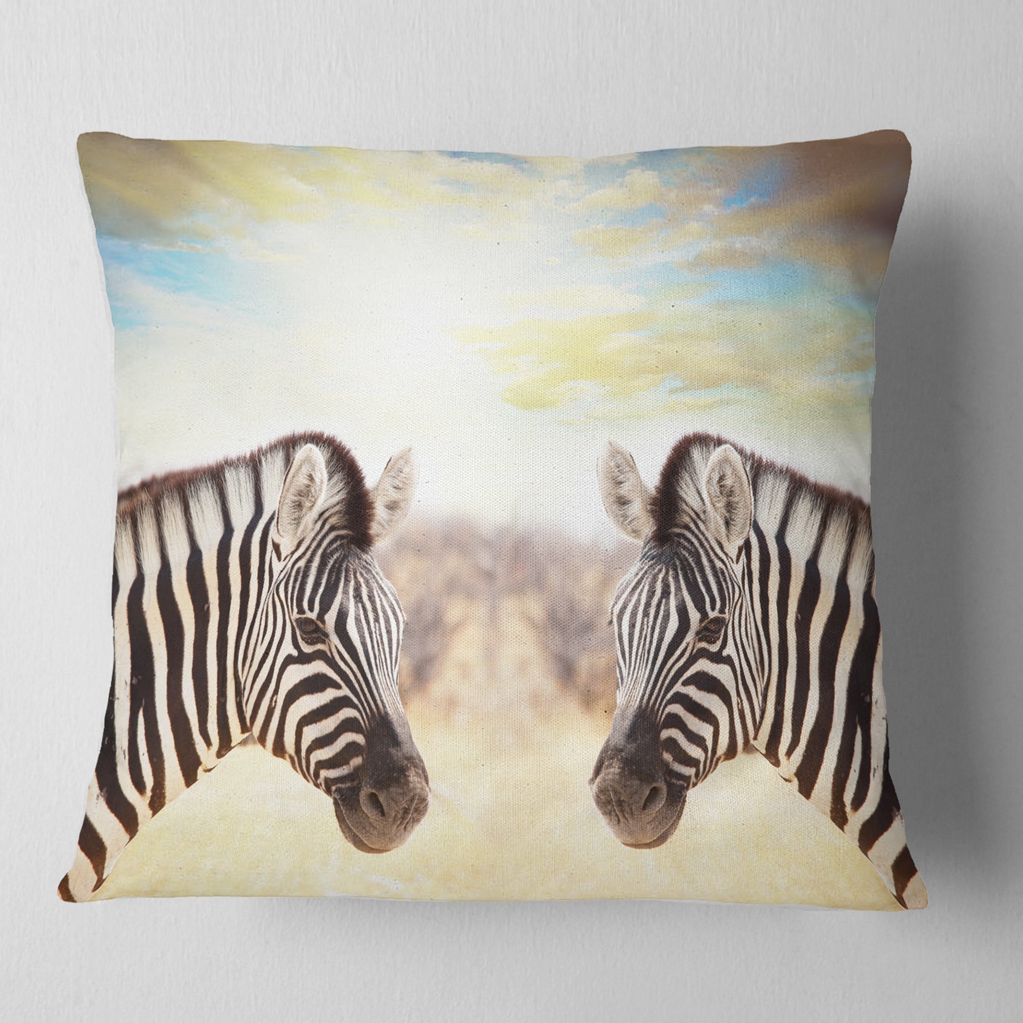 Zebras Face To Face At Sunset - African Throw Pillow