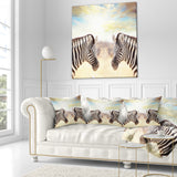Zebras Face To Face At Sunset - African Throw Pillow