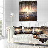 Tropical Beach with Palm Leaves - Seashore Throw Pillow