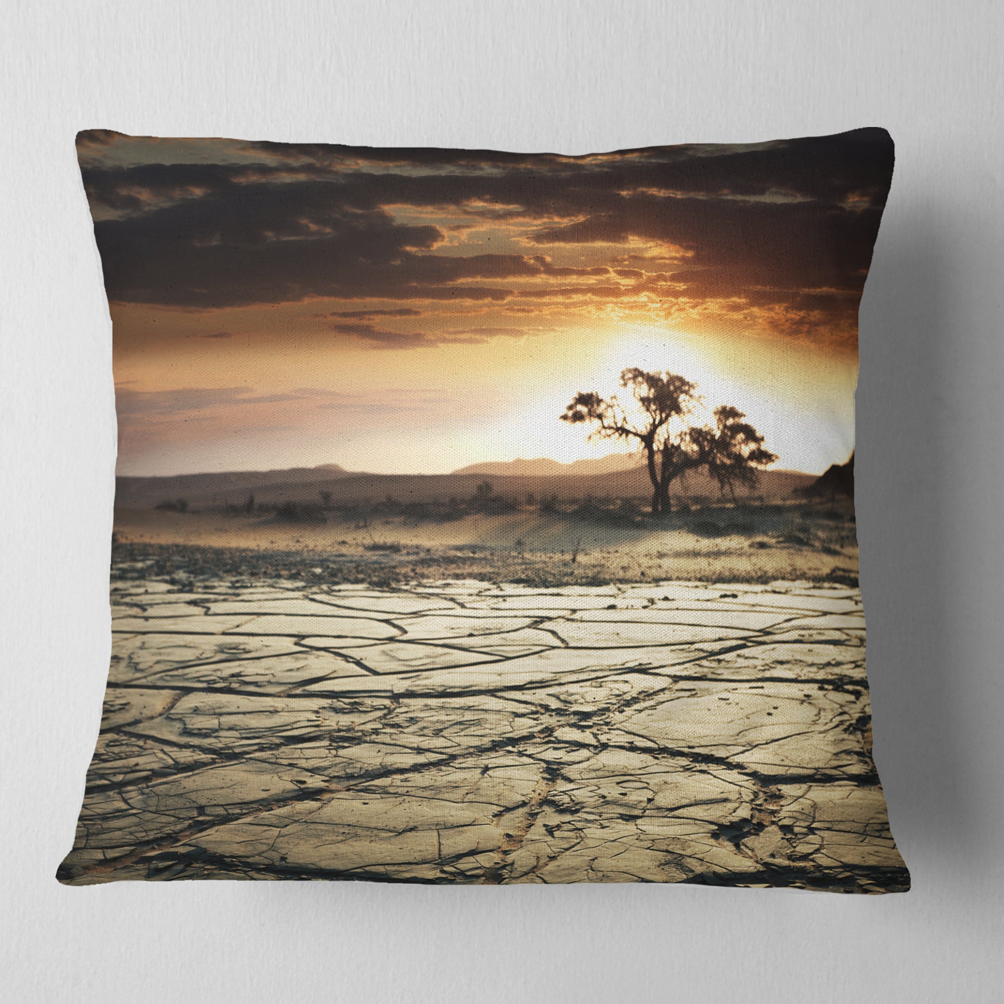 Desert Gopi Cracked Drought Land - African Landscape Printed Throw Pillow