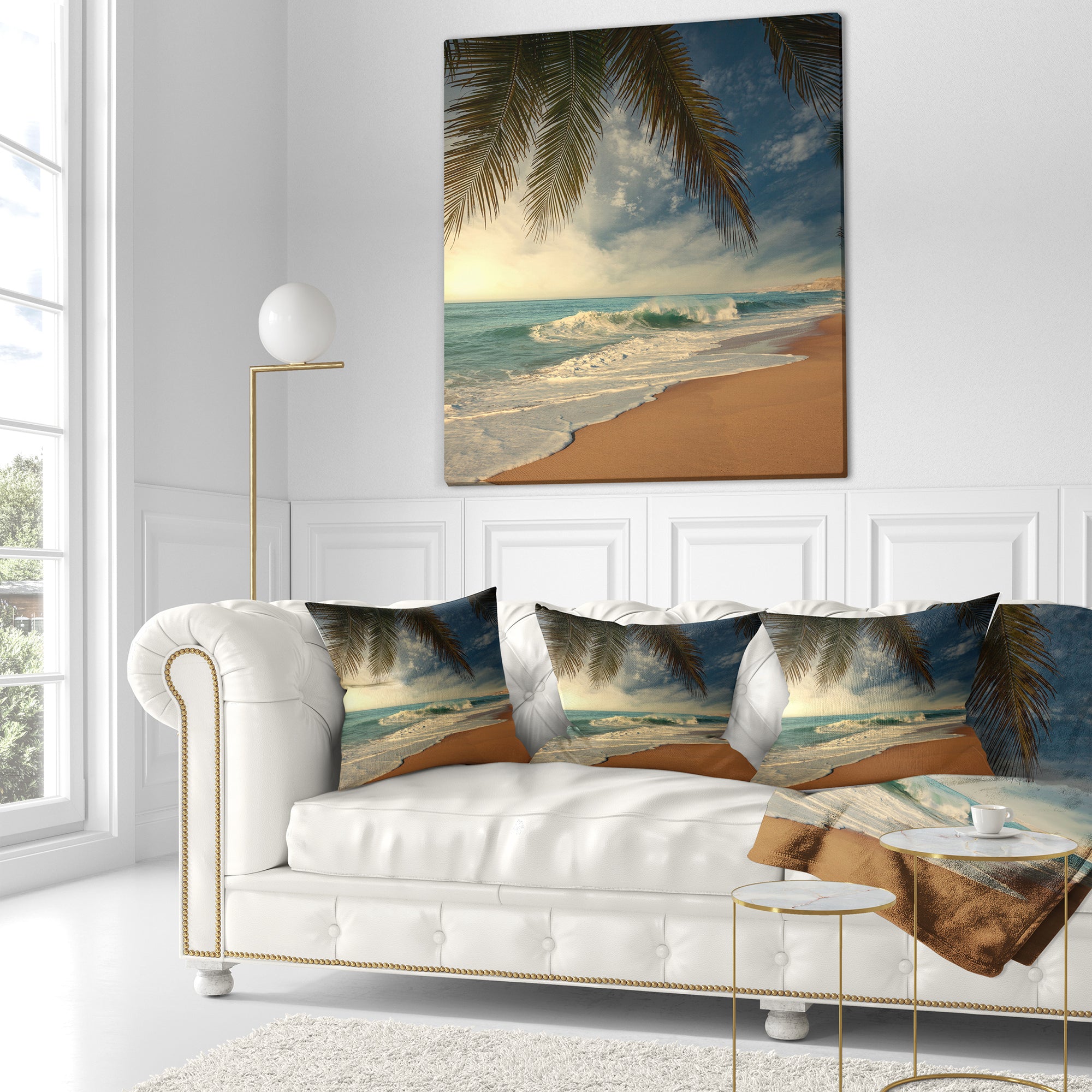 Beautiful Tropical Beach with Palms - Beach Photo Throw Pillow