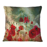 Wild Red Poppy Flowers in Sky - Floral Throw Pillow
