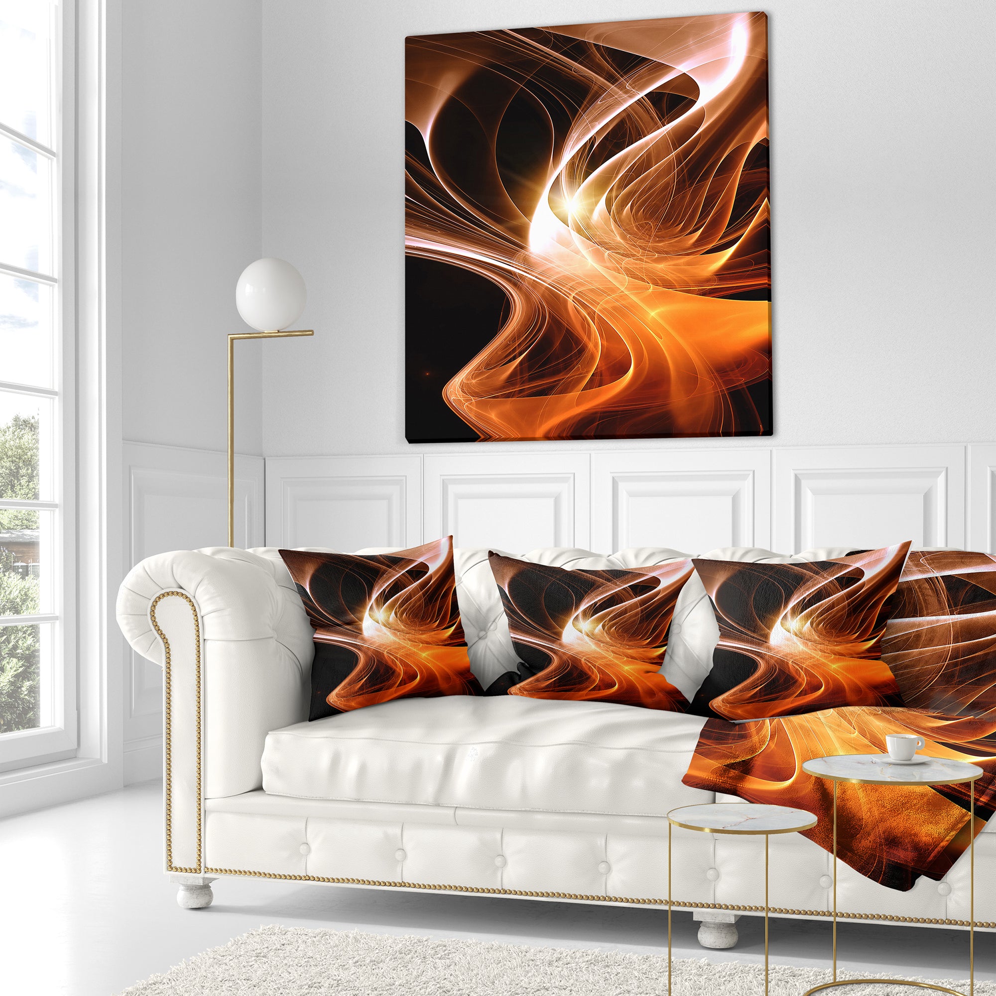 Orange 3d Shaped Fractal Design - Contemporary Abstract Throw Pillow
