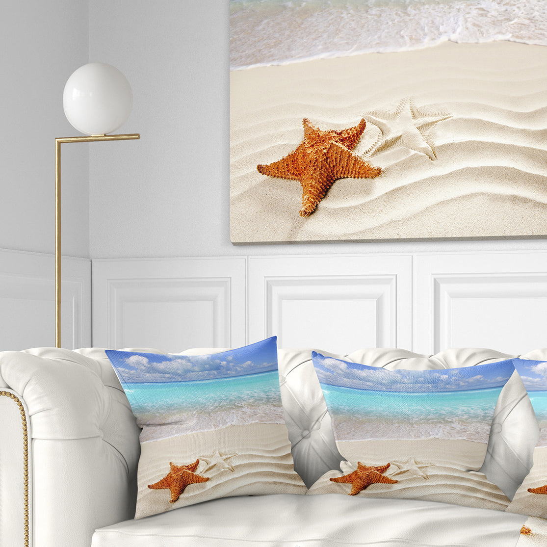 Brown Starfish on Caribbean Beach - Seascape Throw Pillow