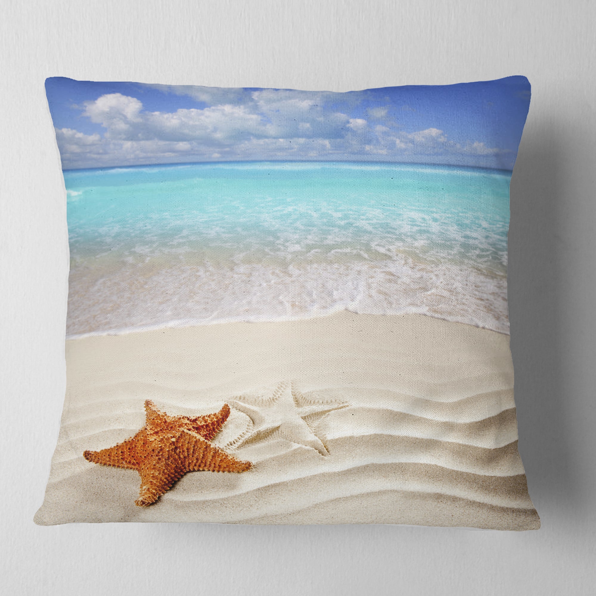 Brown Starfish on Caribbean Beach - Seascape Throw Pillow