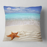 Brown Starfish on Caribbean Beach - Seascape Throw Pillow