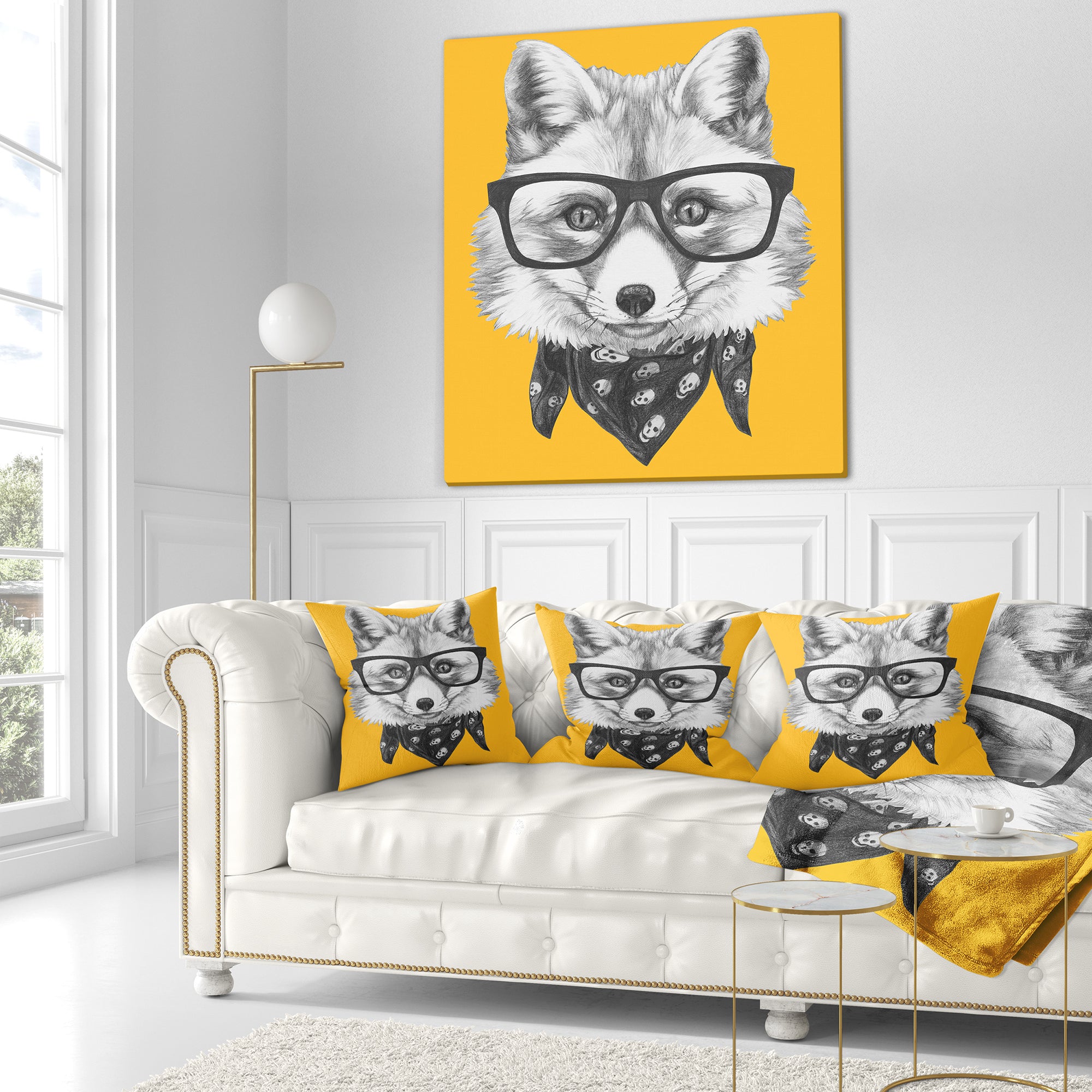 Funny Fox with Formal Glasses - Contemporary Animal Throw Pillow