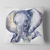 Baby Elephant Blue Watercolor - Abstract Throw Pillow