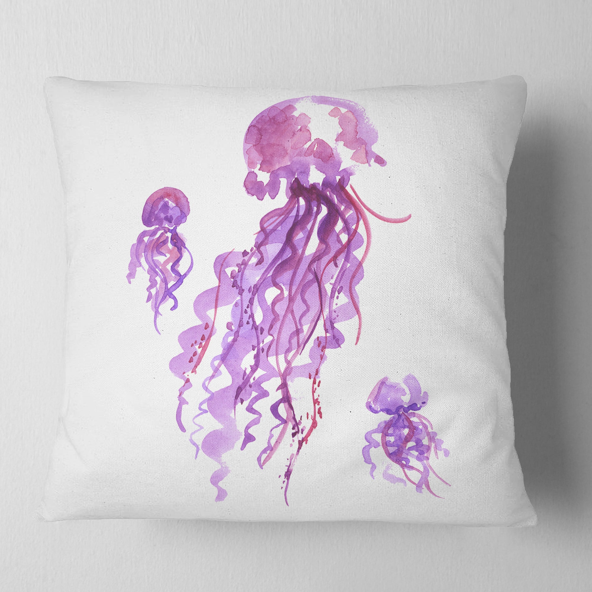 Purple Jellyfish Watercolor - Abstract Throw Pillow