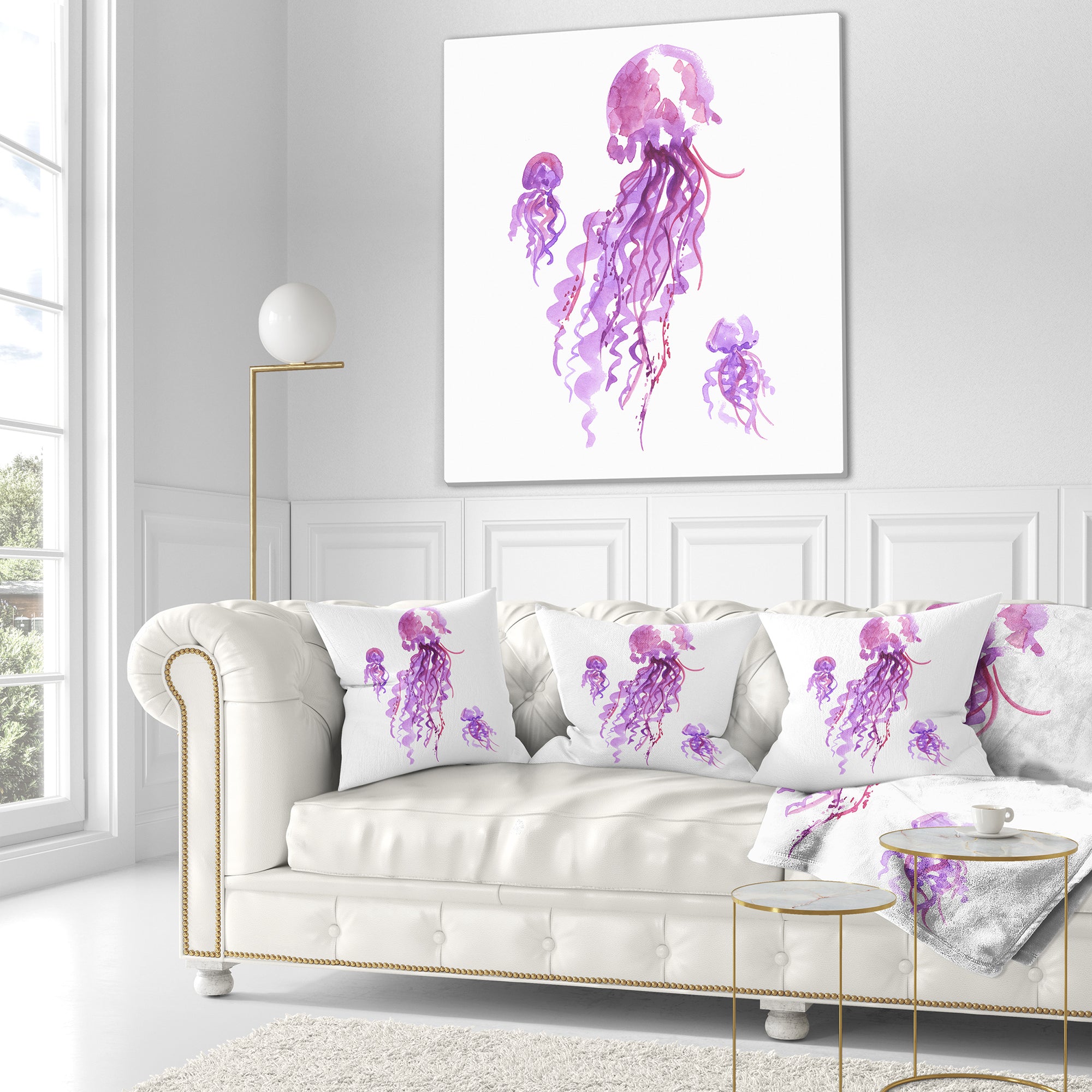 Purple Jellyfish Watercolor - Abstract Throw Pillow