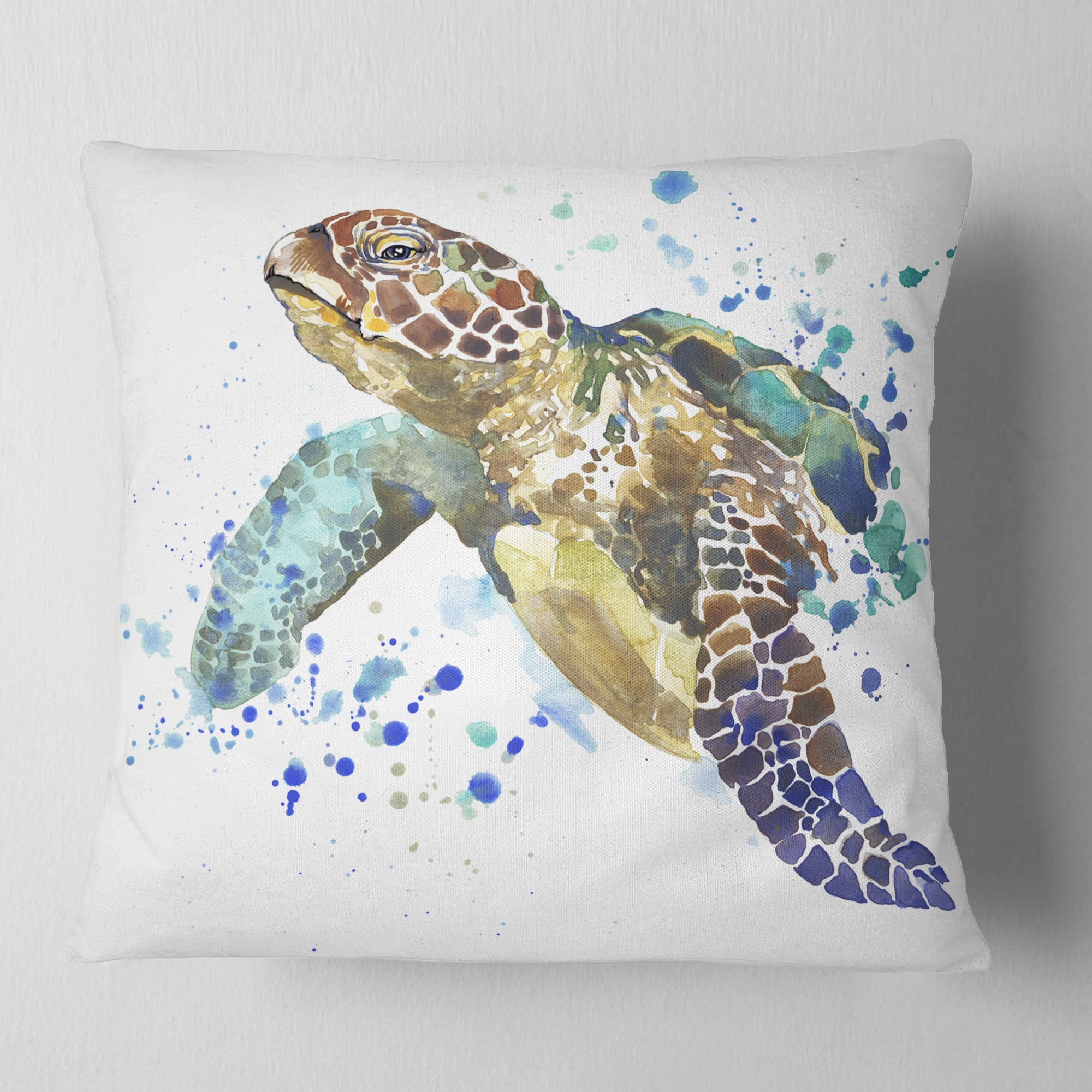 Blue Sea Turtle Illustration - Animal Throw Pillow