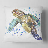 Blue Sea Turtle Illustration - Animal Throw Pillow