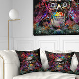 Colorful Human Skull with Glasses - Abstract Throw Pillow