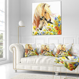 Horse and Foal with Meadow - Animal Throw Pillow
