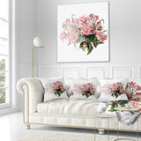 Pink Rose Bouquet Watercolor - Floral Throw Pillow