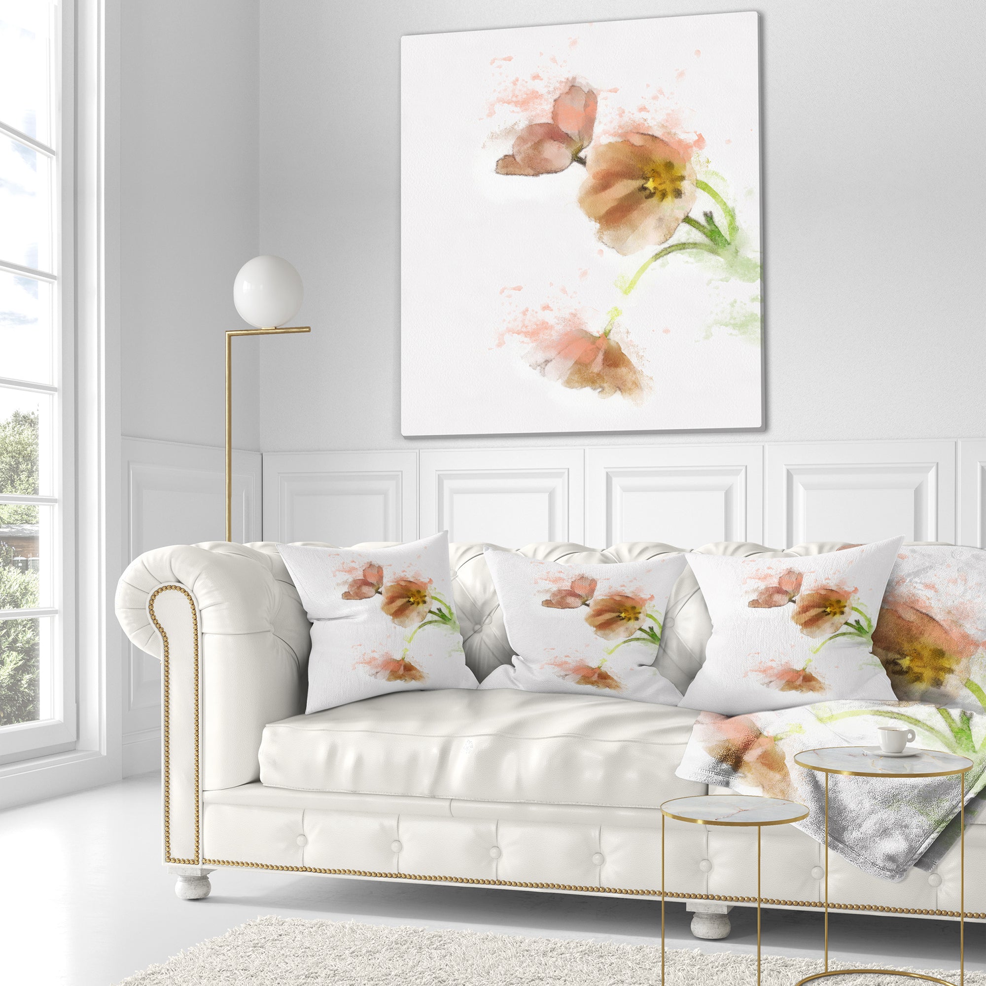 Cute Tulips Illustration Watercolor - Floral Throw Pillow