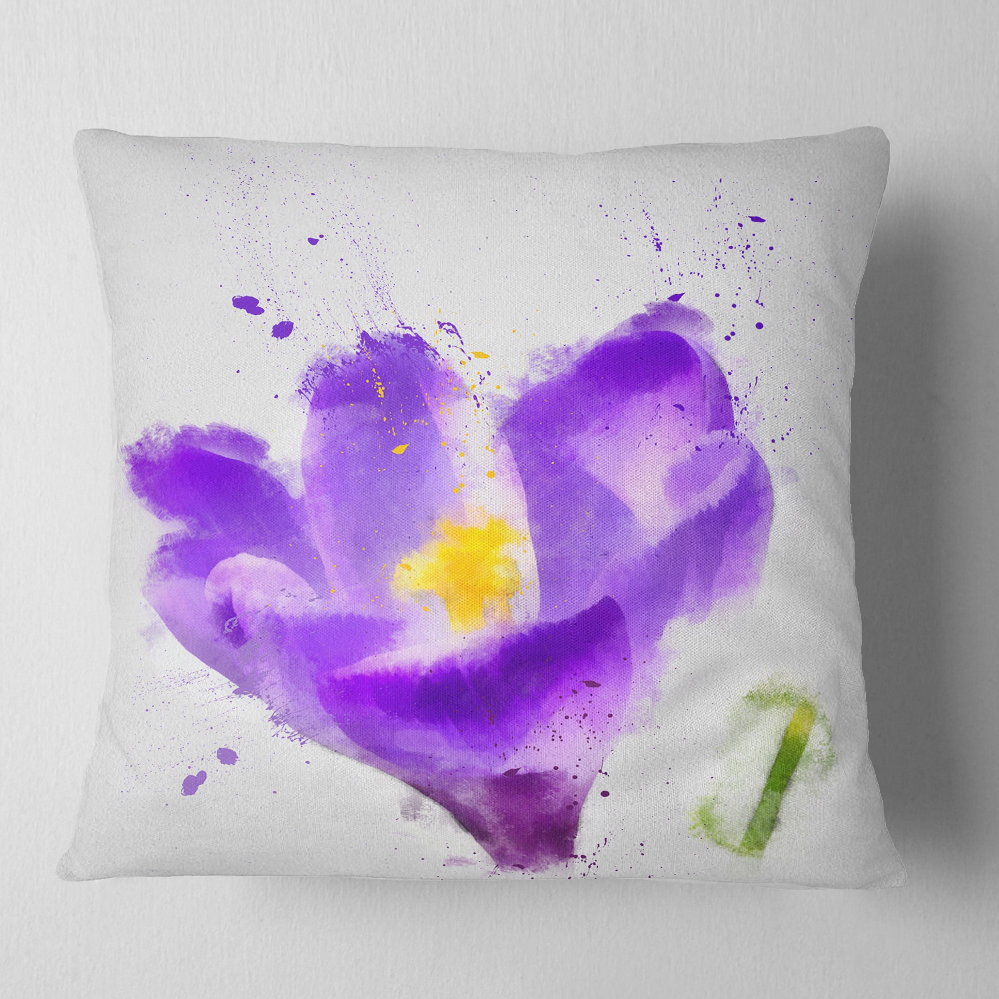 Large Violet Crocus Watercolor - Floral Throw Pillow