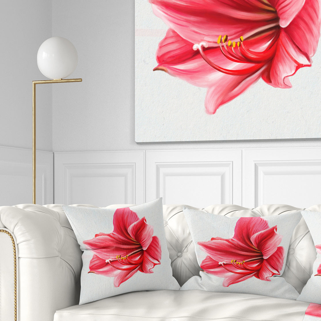 Big Red Flower Sketch on White - Floral Throw Pillow