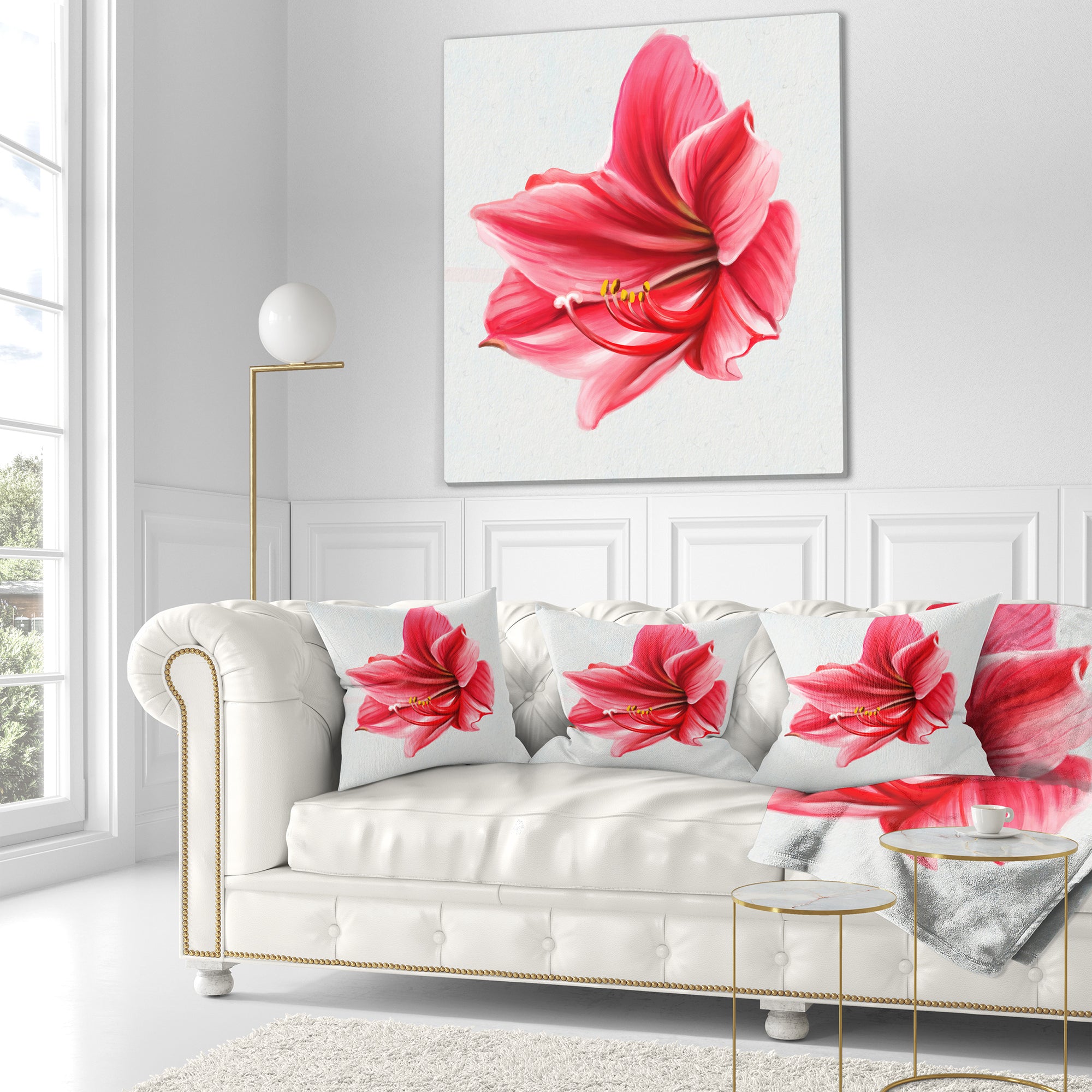 Big Red Flower Sketch on White - Floral Throw Pillow