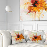 Sunflower Drawing with Paint Splashes - Floral Throw Pillow