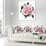 Watercolor Rose with Green Leaves - Floral Throw Pillow