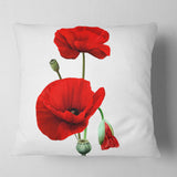 Red Poppies on White Background - Floral Throw Pillow