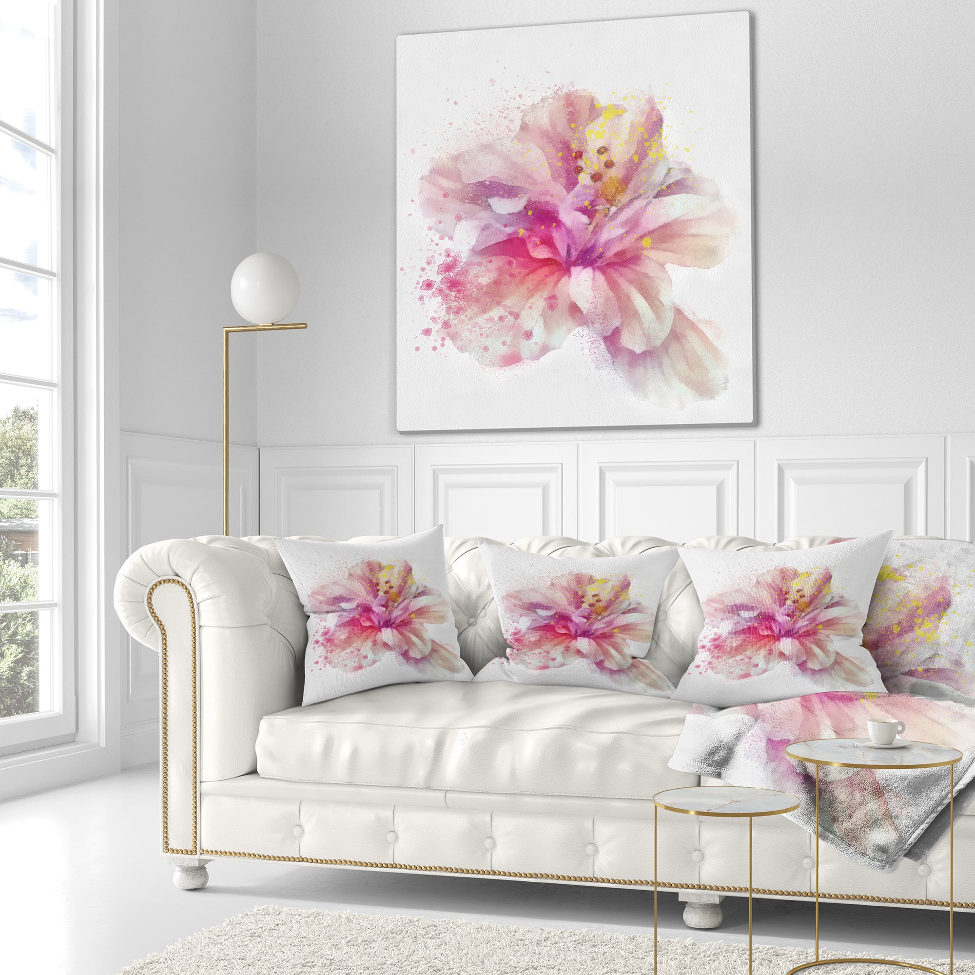 Beautiful Pink Flower Watercolor - Floral Throw Pillow