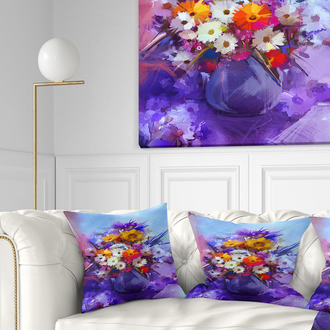 Watercolor Flowers in Purple Vase - Floral Throw Pillow