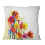 Colorful Gerbera Flowers Watercolor - Floral Throw Pillow