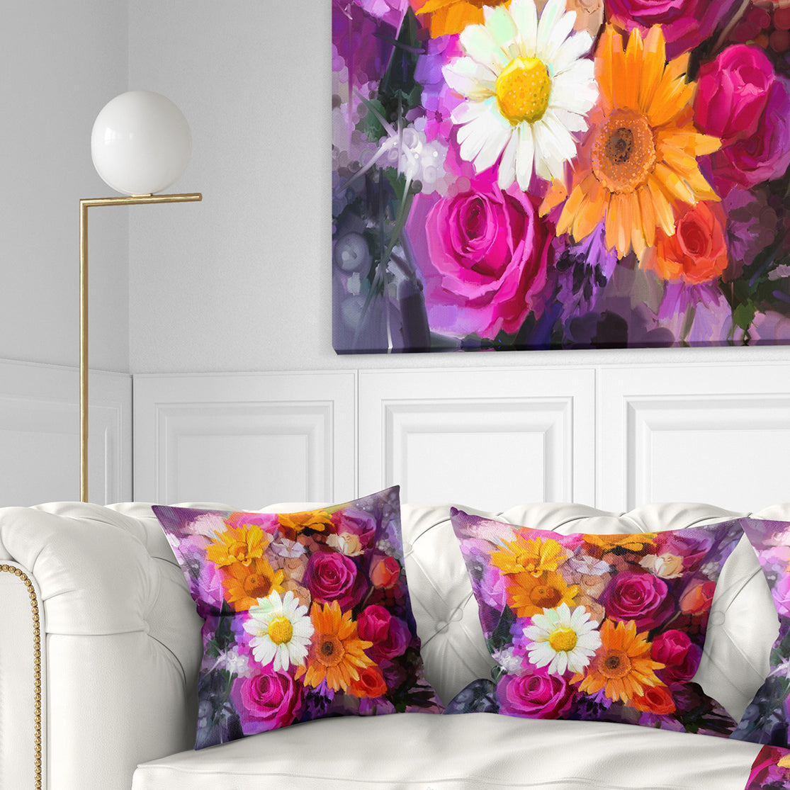 Bouquet of Flowers Watercolor - Floral Throw Pillow