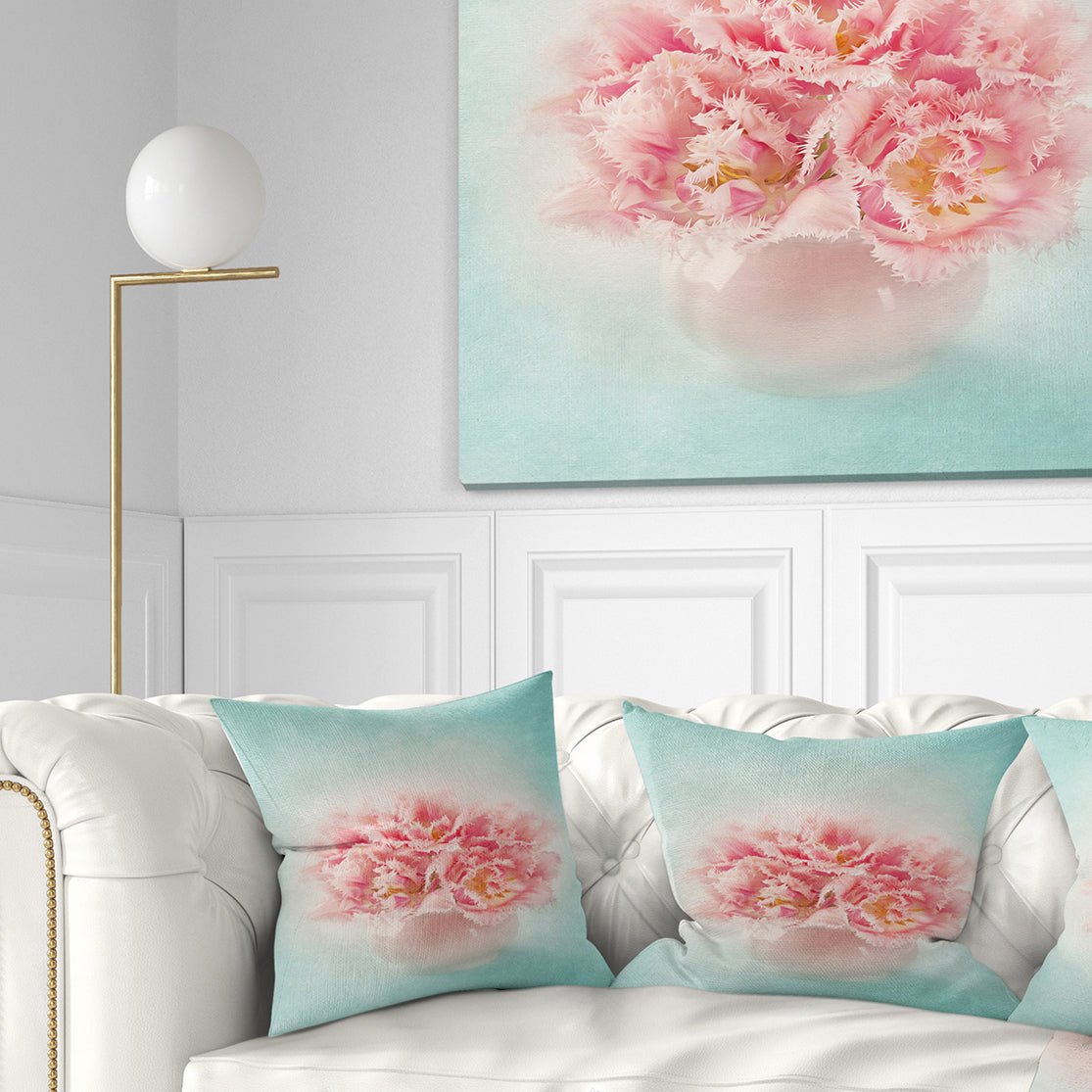 Pink Tulips in Vase Photography - Floral Throw Pillow