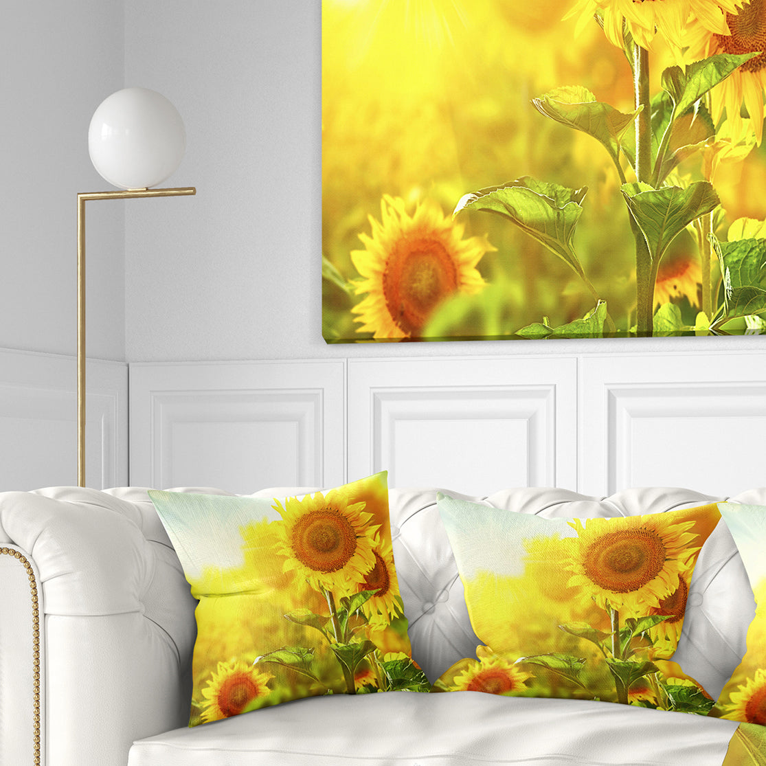 Bright Sunflowers Blooming on Field - Animal Throw Pillow