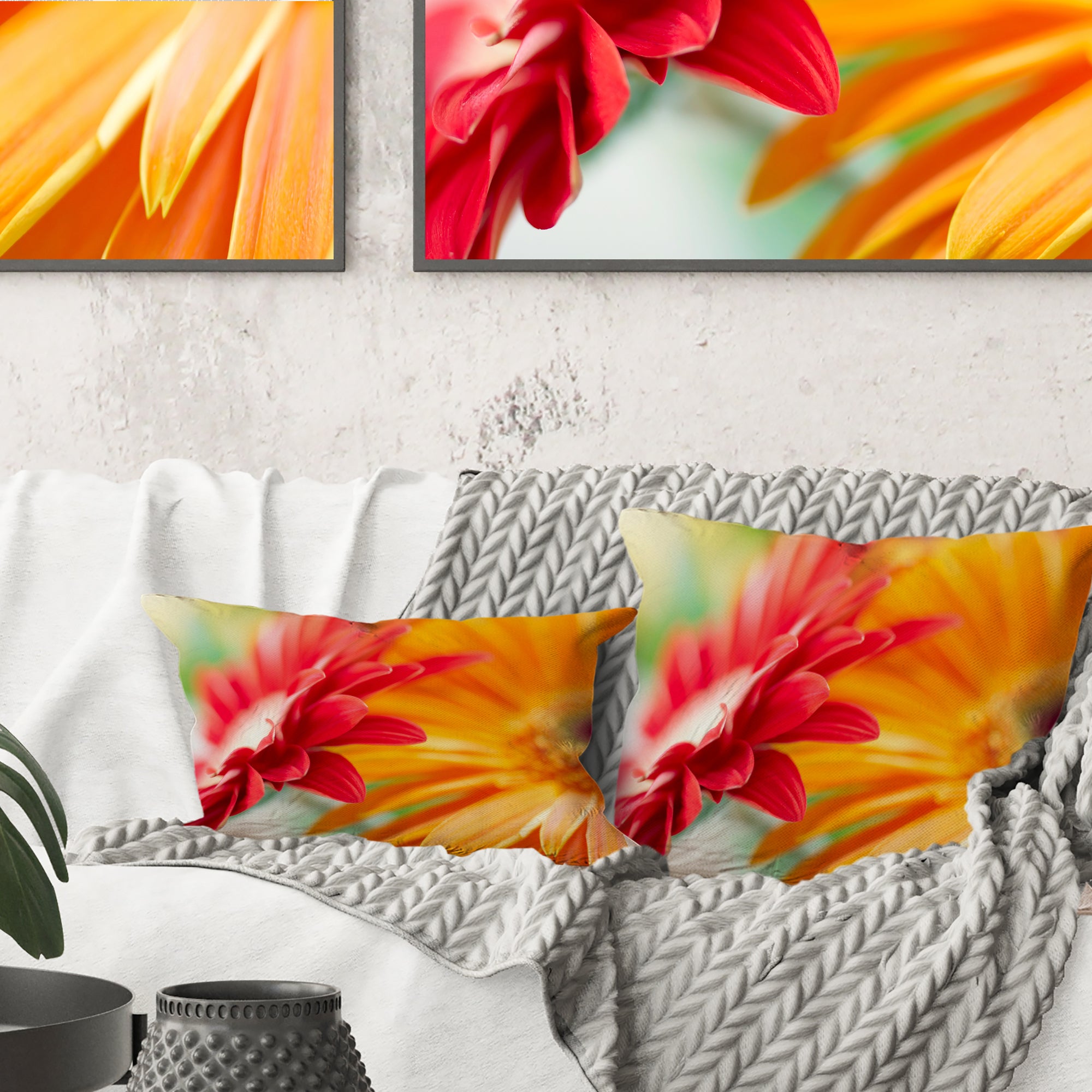 Red and Yellow Daisy Flower - Floral Throw Pillow