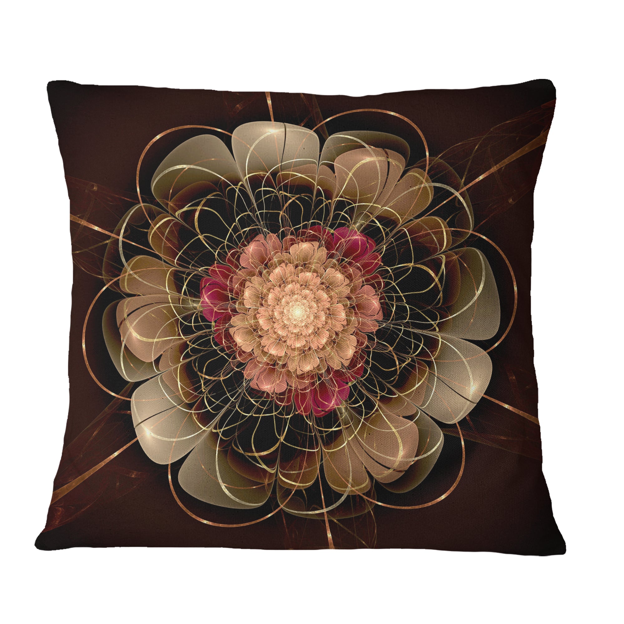 Dark Gold Red Fractal Flower Pattern - Floral Throw Pillow