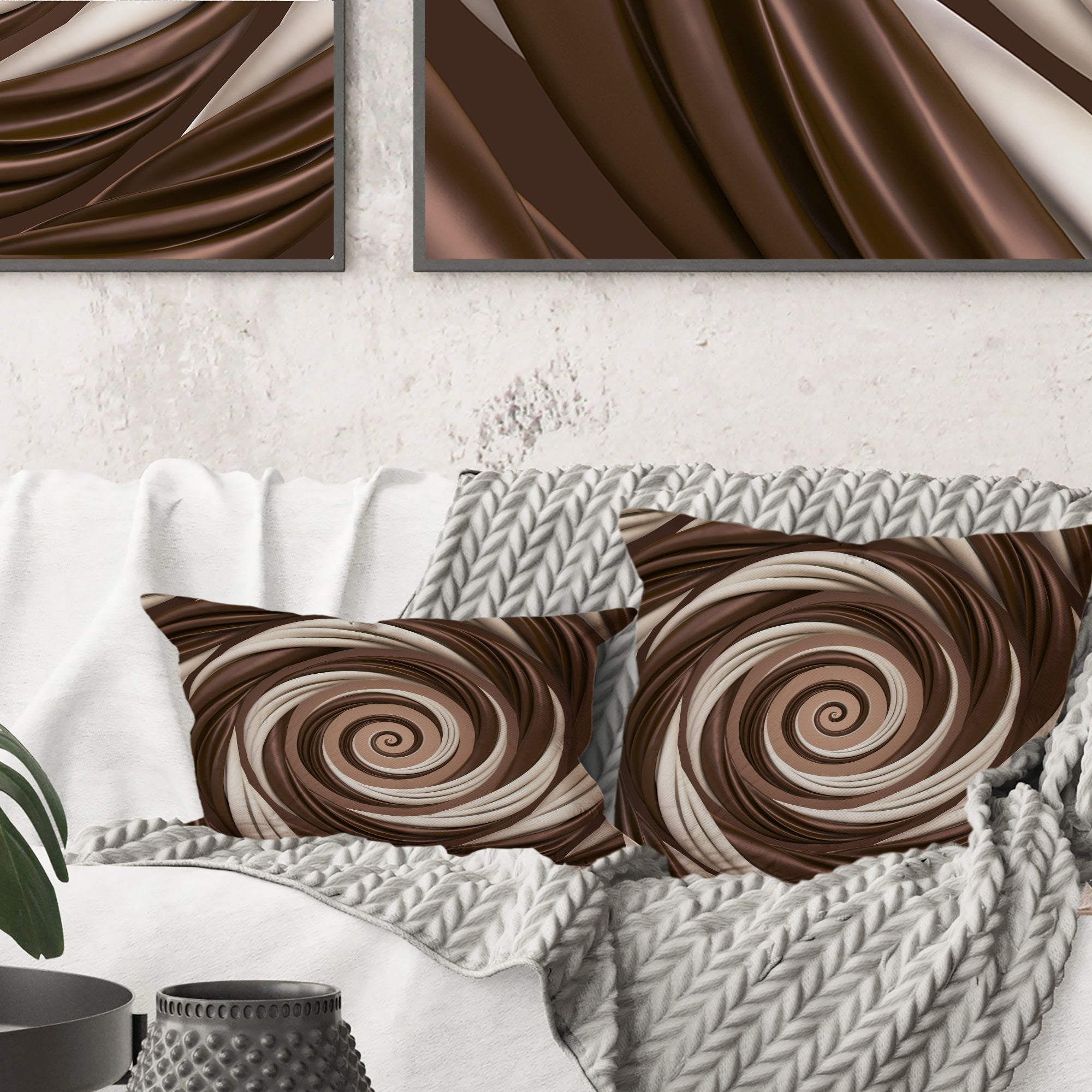 Chocolate and Milk Candy Spiral Design - Abstract Throw Pillow