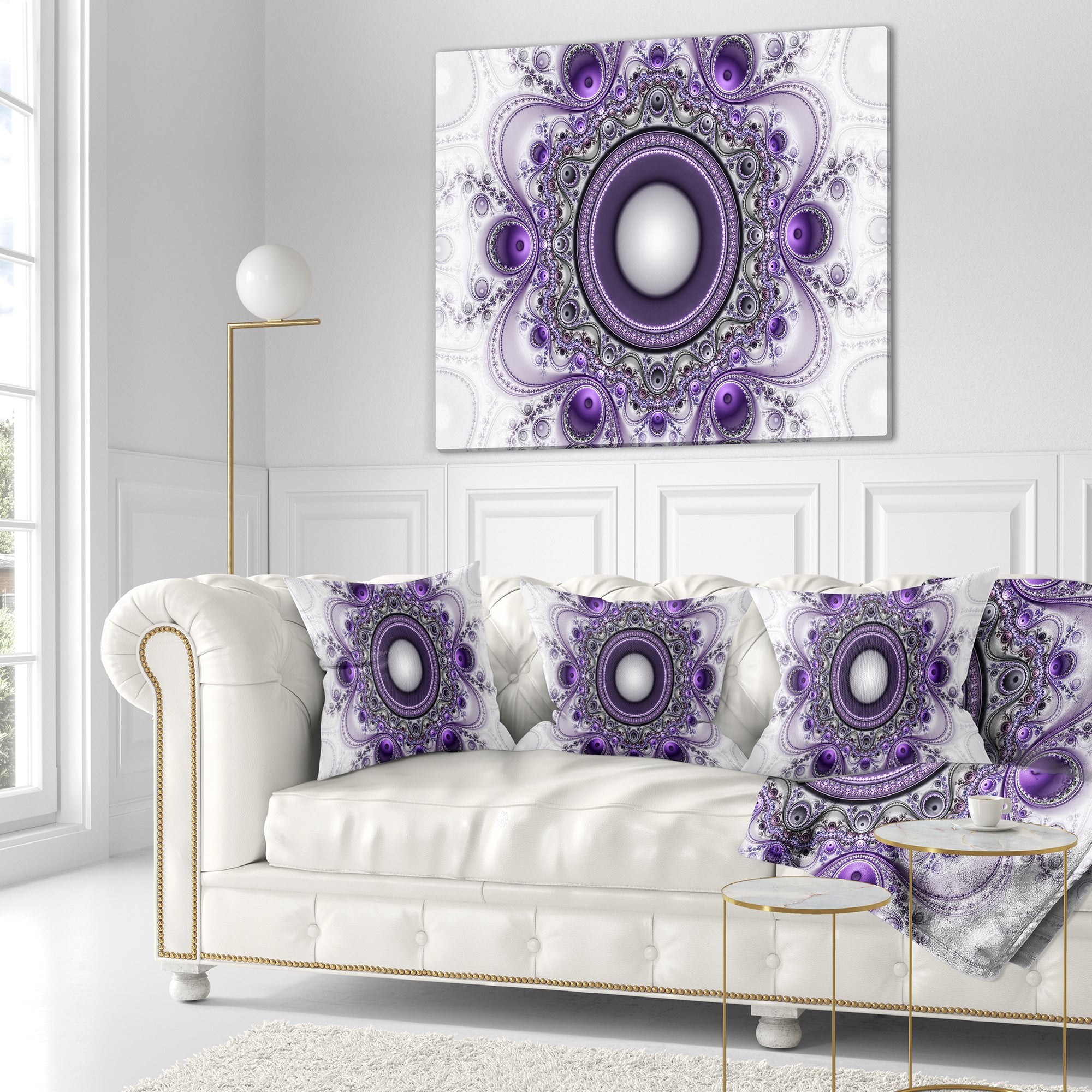 Purple Fractal Pattern with Circles - Abstract Throw Pillow