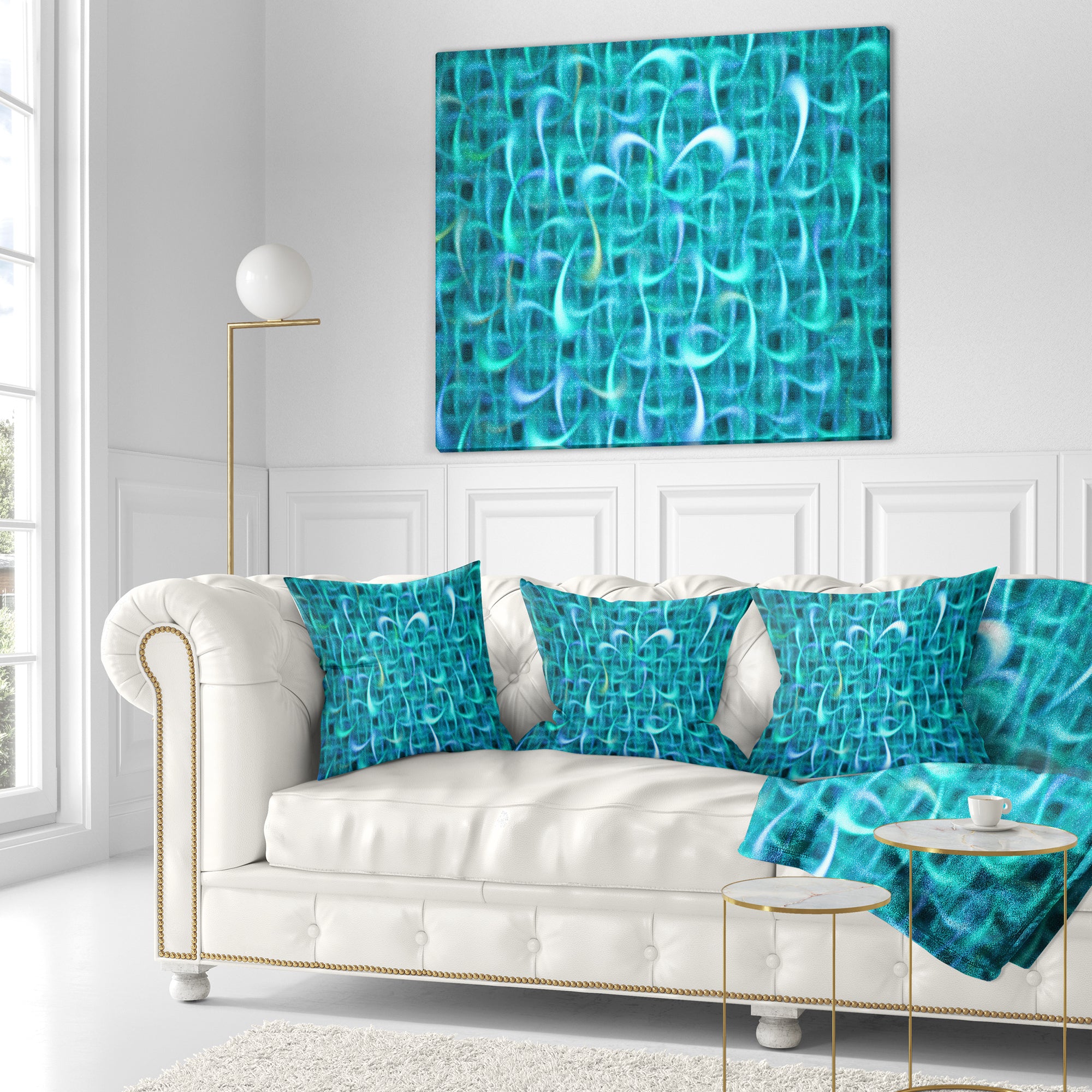 Turquoise Watercolor Fractal Pattern - Abstract Throw Pillow