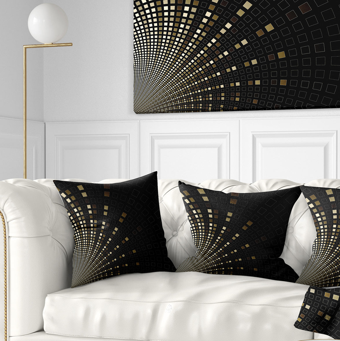 Gold Square Pixel Mosaic on Black - Abstract Throw Pillow