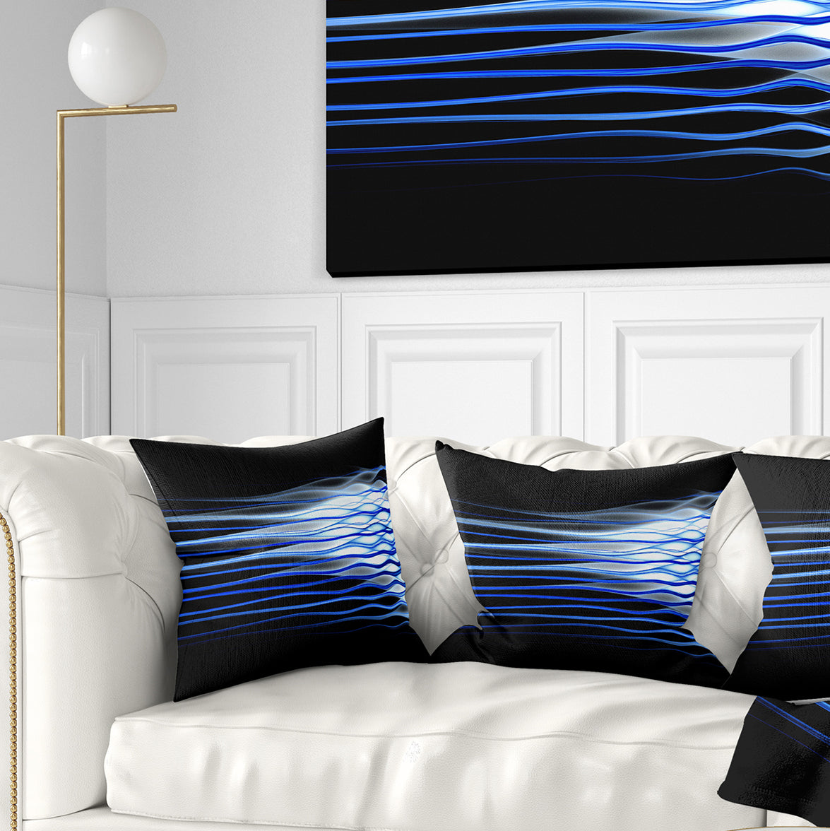 Dark Blue Fractal Waves - Abstract Throw Pillow
