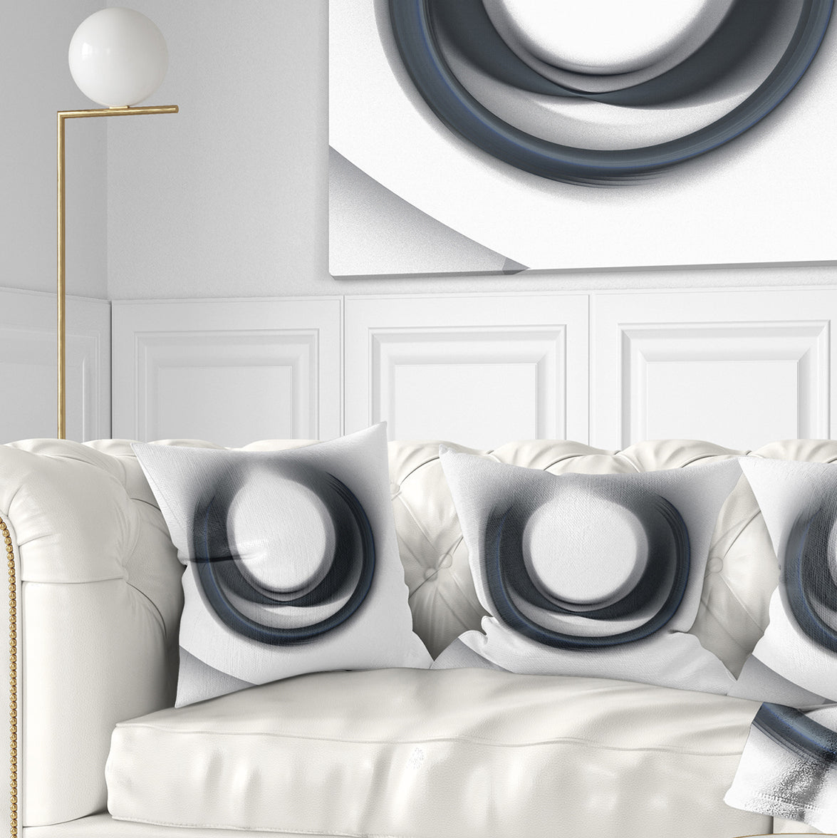 Large Fractal Black Circle on White - Abstract Throw Pillow