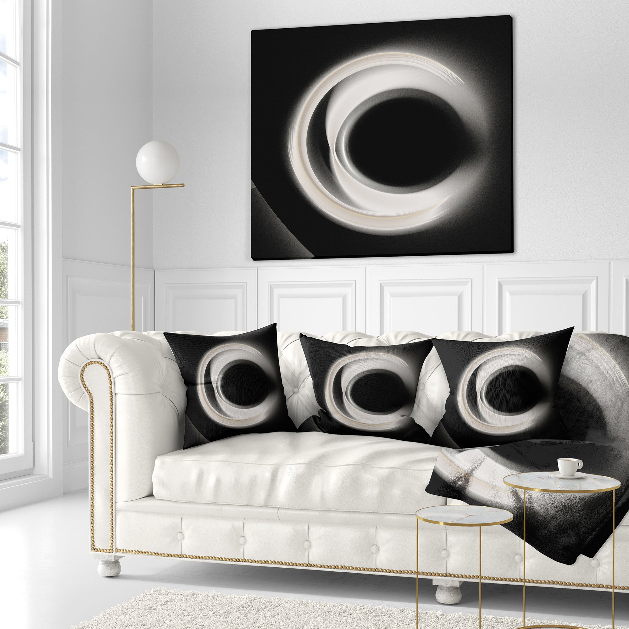 Fractal White on Black Background - Abstract Throw Pillow